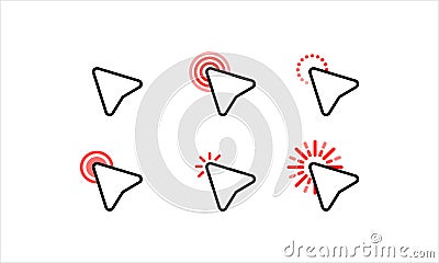 Computer mouse click cursor arrow icons set. Waiting, loading. Target clicks, arrow icons. Pointer icon. Cursor badge. Mouse click Vector Illustration