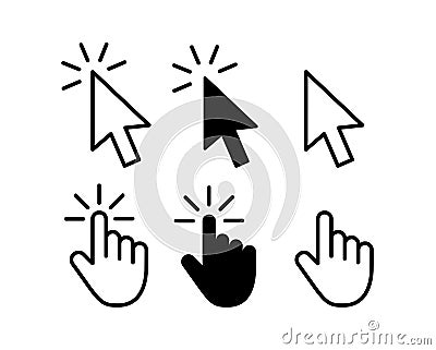 Computer mouse click cursor gray arrow icons set and loading icons. Cursor icon. Vector illustration Cartoon Illustration