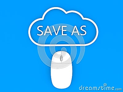 Computer mouse cloud and the inscription - save as on a blue background. Cartoon Illustration