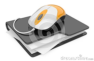 Computer mouse connected to black folder Cartoon Illustration