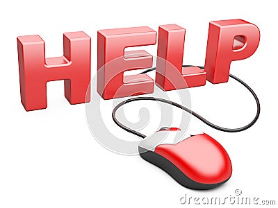 Computer mouse connected to the word HELP Stock Photo