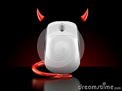 Computer mouse with devil horns and tail Cartoon Illustration