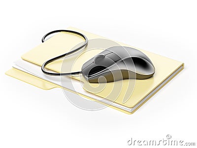 Computer mouse on folder Stock Photo