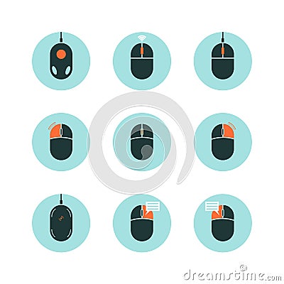 Computer Mouse with Highlighted Functions. Flat Style Vector Icon Set Vector Illustration