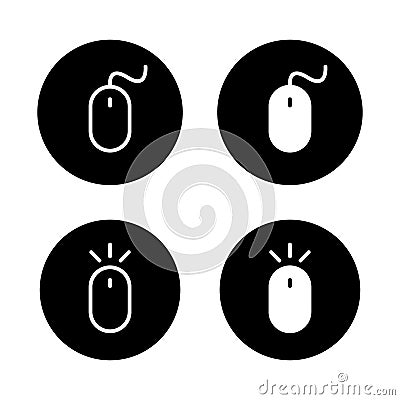 Computer mouse icon set on black circle. Click pointer sign symbol Vector Illustration