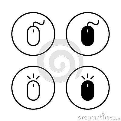 Computer mouse icon set on circle line. Pointer sign symbol Vector Illustration