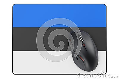 Computer mouse and mouse pad with Estonian flag, 3D rendering Stock Photo
