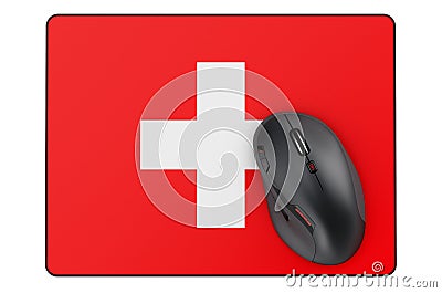 Computer mouse and mouse pad with Swiss flag, 3D rendering Stock Photo