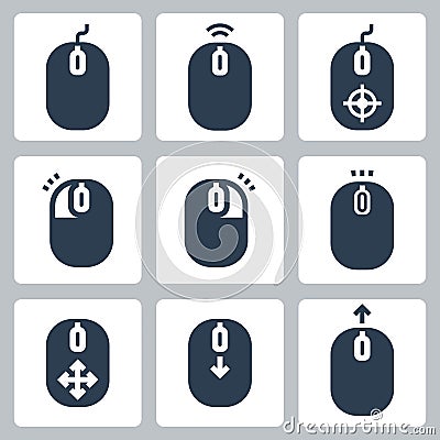 Computer Mouse and It`s Buttons Indication Vector Icons Vector Illustration