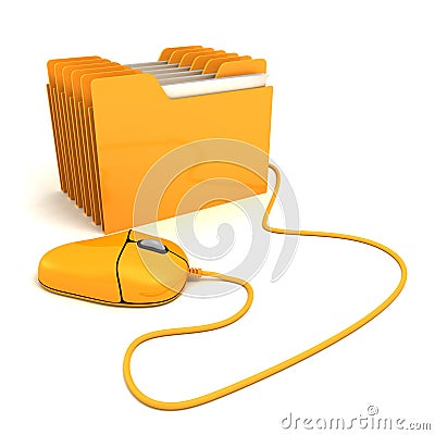 Computer mouse and yellow office folder Stock Photo
