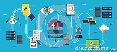 Computer network and cloud computing Vector Illustration