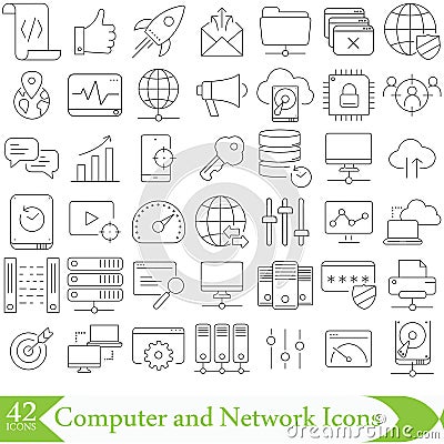Computer and Network Icons Set 02 Lines [Converted Vector Illustration