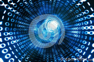 Computer network and internet communication concept. Binary tunnel. 3D rendered illustration Cartoon Illustration