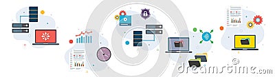 Computer, network, wireless, connection, server and data ?icons. Concepts of Vector Illustration