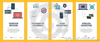 Computer, network, wireless, connection, server and data ?icons. Concepts of Vector Illustration