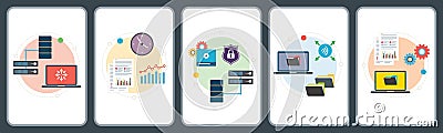 Computer, network, wireless, connection, server and data icons Vector Illustration