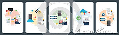 Computer, network, wireless, connection, server and data icons Vector Illustration