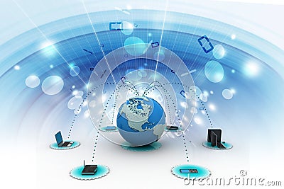 Computer networking with globe Stock Photo
