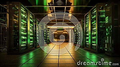 Computer networking server room warehouse. Generative AI Stock Photo