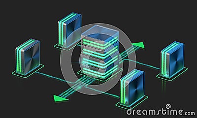 Computer networks. Main server scheme. Stock Photo
