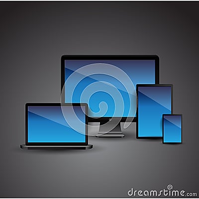 Computer, notebook, tablet and smartphone Vector Illustration