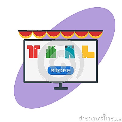 Computer online shopping concept flat design illustration - vector illustration - vector Cartoon Illustration