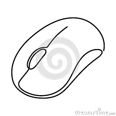 Computer optical mouse tool one line art,hand drawn input office device,idea laptop internet work drawing continuous contour. Vector Illustration