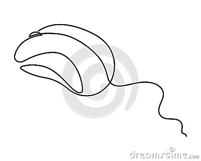 Computer optical mouse tool one line art,hand drawn input office device,idea laptop internet work drawing continuous contour. Vector Illustration