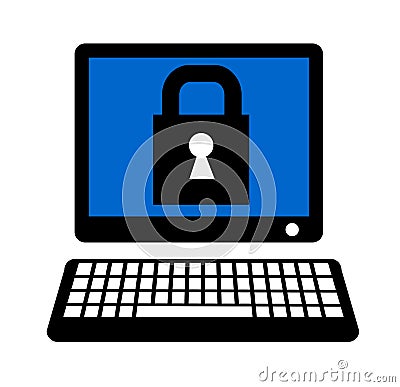 Computer with padlock icon Stock Photo