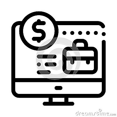 Computer paid work icon vector outline illustration Vector Illustration