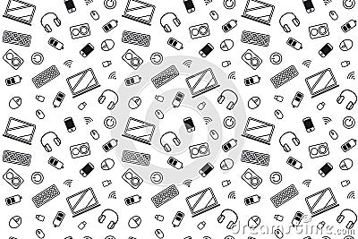 Computer part icons. pattern texture repeating seamless monochrome black and white. Vector Illustration