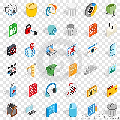 Computer part icons set, isometric style Vector Illustration