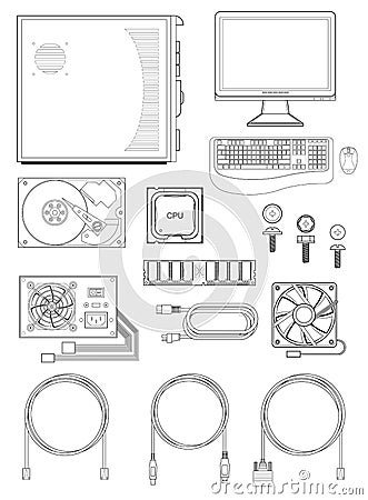 Computer parts and accessories Vector Illustration