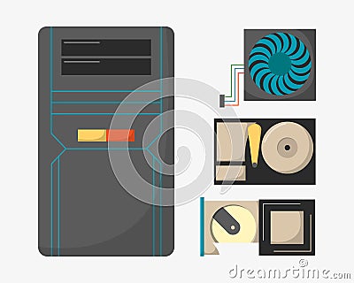 Computer parts network component accessories various electronics devices and desktop pc processor drive hardware memory Vector Illustration