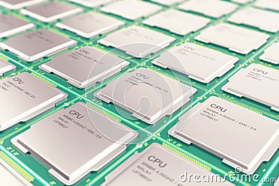 Computer PC CPU chip electronics industry concept, close-up viewmodern processors with depth of field effect Stock Photo