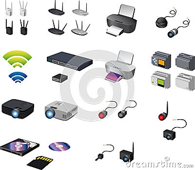Vector graphics of computer network devices and industrial automation Vector Illustration