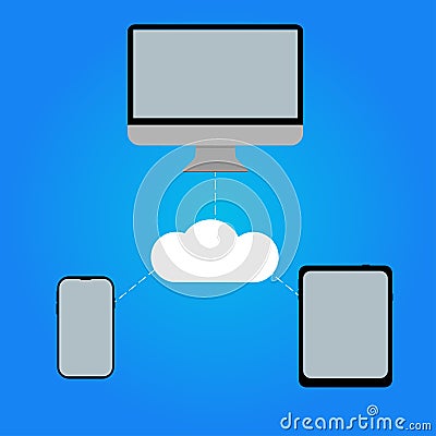 computer phone tablet linked to one another Vector Illustration