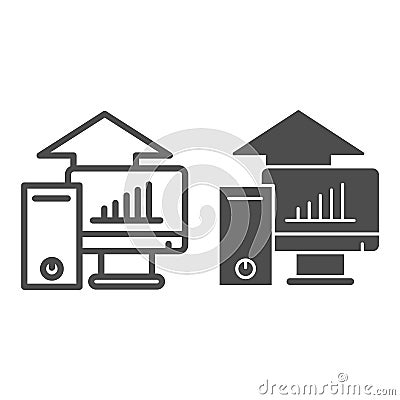 Computer platform testing line and solid icon. Test hardware components and up symbol, outline style pictogram on white Vector Illustration
