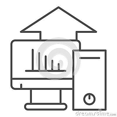 Computer platform testing thin line icon. Test hardware components and up symbol, outline style pictogram on white Vector Illustration