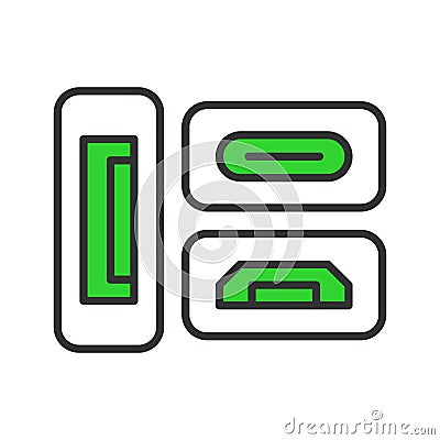 Computer port, in line design, green. DisplayPort, HDMI, Type-C, USB, Ethernet, VGA, DVI on white background vector Vector Illustration