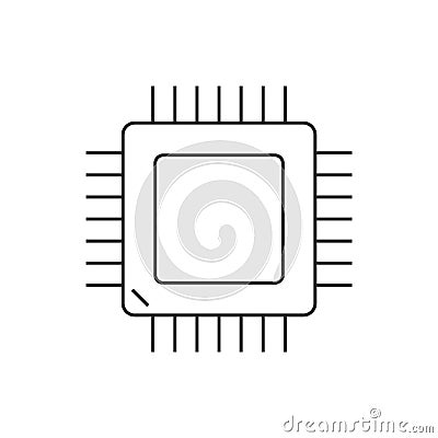 Computer processor linear icon on white background Vector Illustration