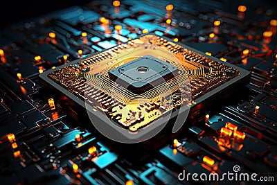 A computer processor with many lights around it created with generative AI technology Stock Photo
