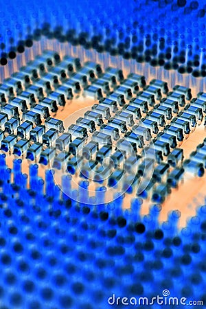 Computer processor or microprocessor close-up. Bright and catchy vertical illustration on the theme of information technology. Cartoon Illustration