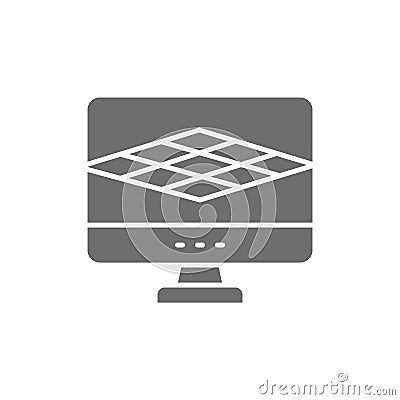Computer program for 3d printer, 3D product modeling grey icon. Vector Illustration