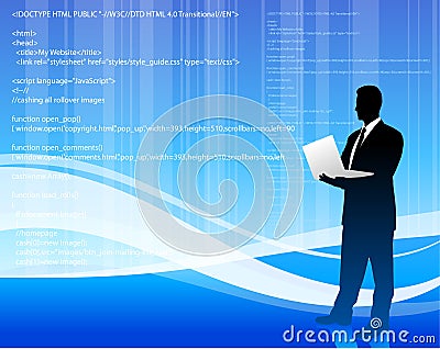Computer programmer on internet background Vector Illustration