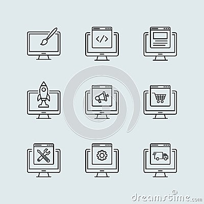 Computer Programming Icons Set Programmer Developer Line Icon Vector Vector Illustration