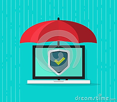 Computer protection concept vector, flat cartoon laptop pc Vector Illustration