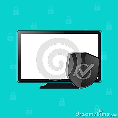 Computer Protection Security Shield, Internet Firewall Antivirus Concept - Vector Illustration - Isolated On Monochome Background Vector Illustration