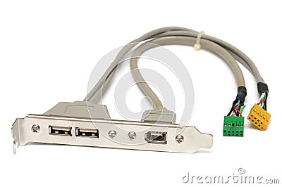 A computer rear mounting bracket with universal serial bus ports and firewire port Stock Photo