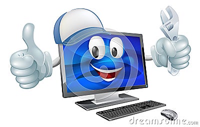 Computer repair cartoon character Vector Illustration